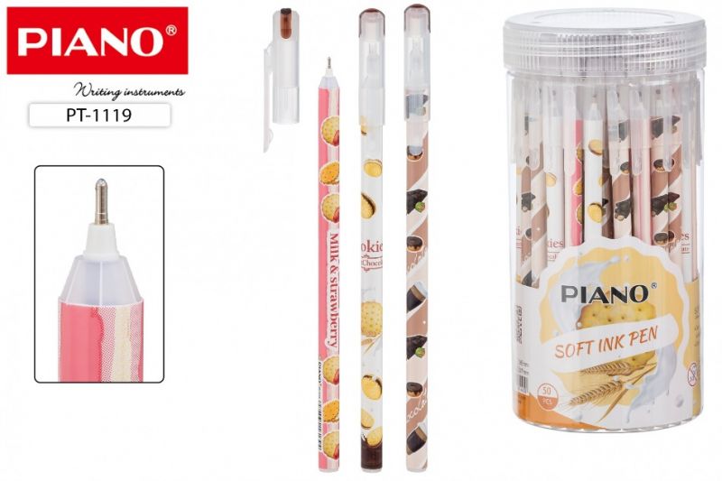 Ручка шариковая PIANO "ПЕЧЕНЬЕ" масляная, 0,6мм., синяя, РТ-1119 (50)