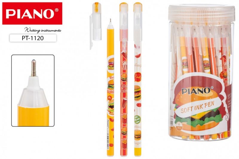 Ручка шариковая PIANO "Фаст Фуд" масляная, 0,7мм., синяя, РТ-1120 (50)