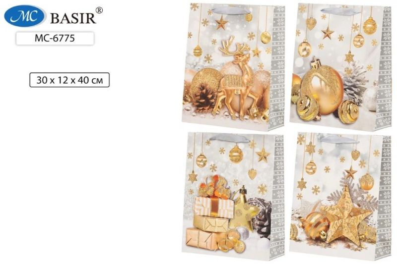 Пакет подарочный "НОВОГОДНИЙ ШИК" 30*12*40см МС-6775