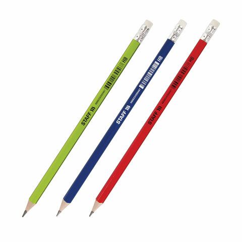 Карандаш чернографитный STAFF "Basic" BLP-744, с ластиком, пластик, 181744 (72)