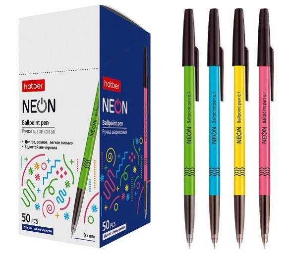 Ручка шариковая Hatber "NEON" 0,7мм., масляная, синяя 7CB_50072 (50)