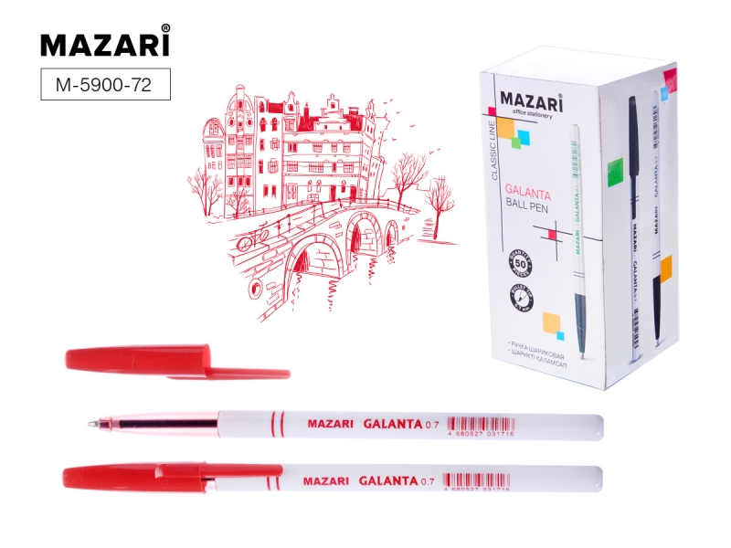 Ручка шариковая MAZARI "Galanta" красная 0,7мм М-5900-72 (50)