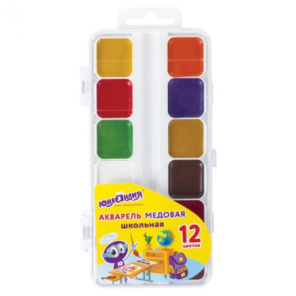 Акварель 12 цв. Медовая п/к б/к "Школьные" Юнландия 191529 (12)