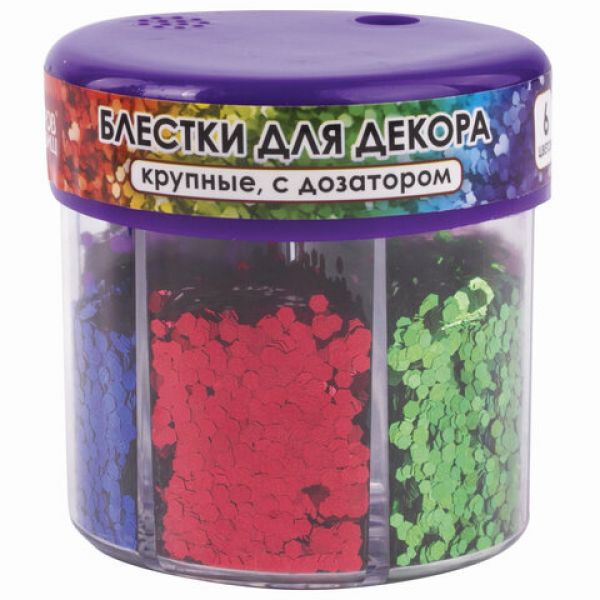 Блестки для декора ОСТРОВ СОКРОВИЩ, круп.шестигранные 6цв по 10гр. 662227