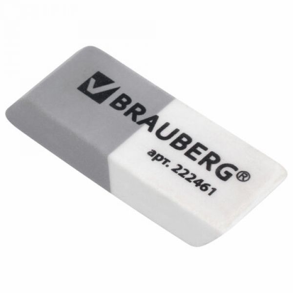 Ластик BRAUBERG "Assistant", 41х14х8 мм, серо-белый, прямоугольный, скошенные края, 222461 (60)