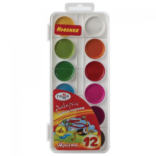 Акварель 12 цв. Медовая п/уп б/к Мультики ГАММА 211046_12 (18)
