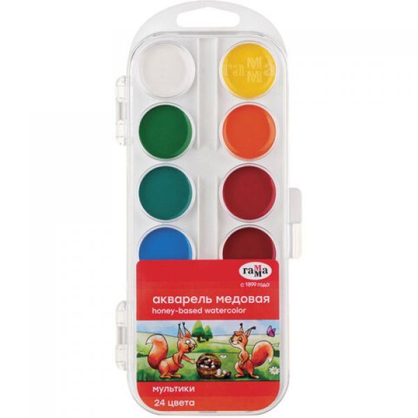Акварель 24 цв. Медовая п/уп Мультики б/к ГАММА 211046_24 (18)