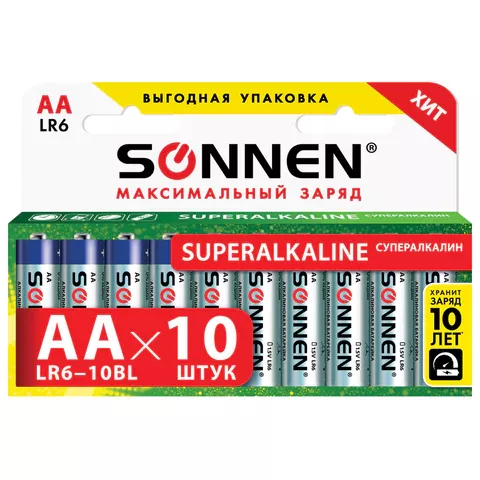 Батарейки LR 6-10 SONNEN Super Alkaline 10шт. 454231