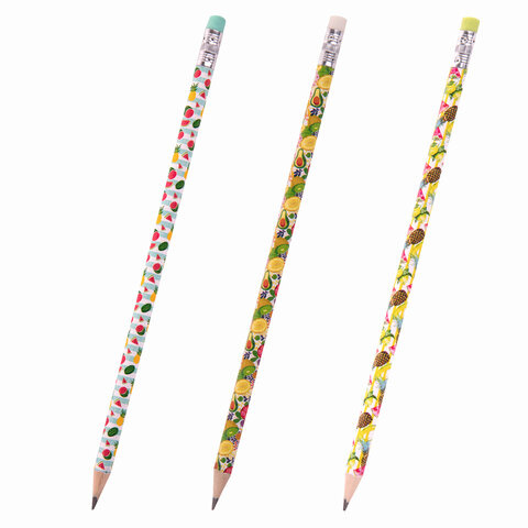 Карандаш чернографитный ЮНЛАНДИЯ "ФРУКТЫ" HB, с ластиком, корпус ассорти, 181777 (45)