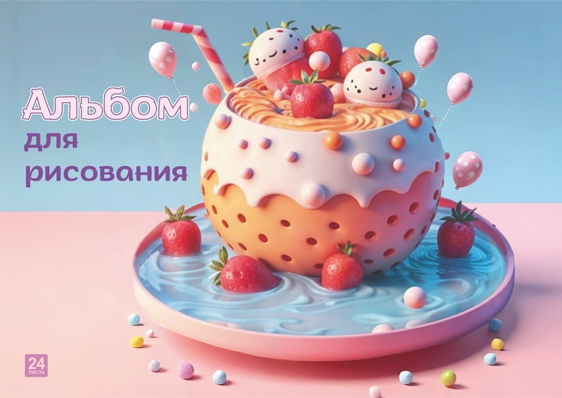 Альбом для рисования 24л. А4 -Клубничный коктейль- на склейке, LAMARK90616 (40)