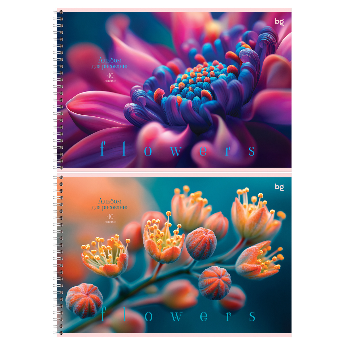 Альбом для рисования 40л А4 BG "Macro flowers" на гребне, АР4гр40 08642 (4/24)