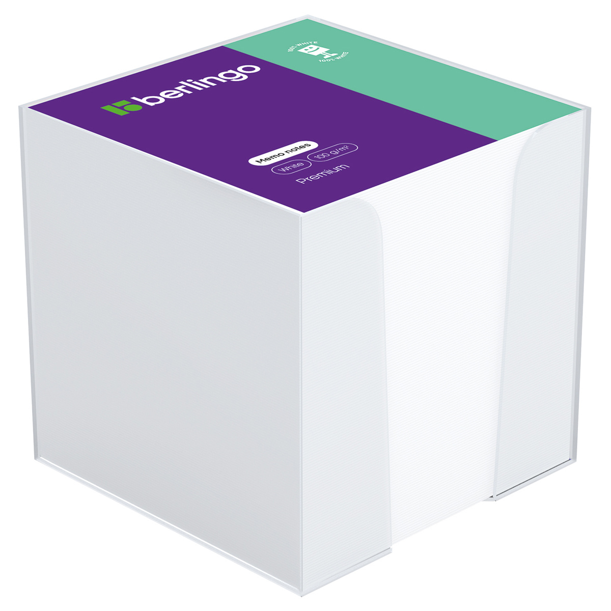 Блок для записей Berlingo "Premium" 9*9*9см, белый, пластик., бокс, 100% белизна, ZP8608 (12)