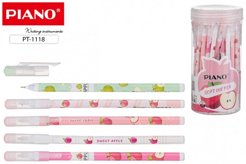 Ручка шариковая PIANO "ЯБЛОКО" масляная, 0,7мм., синяя, РТ-1118 (50)