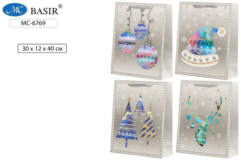 Пакет подарочный "НОВОГОДНИЕ" 30*12*40см МС-6769
