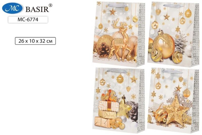 Пакет подарочный "НОВОГОДНИЙ ШИК" 26*10*32см МС-6774