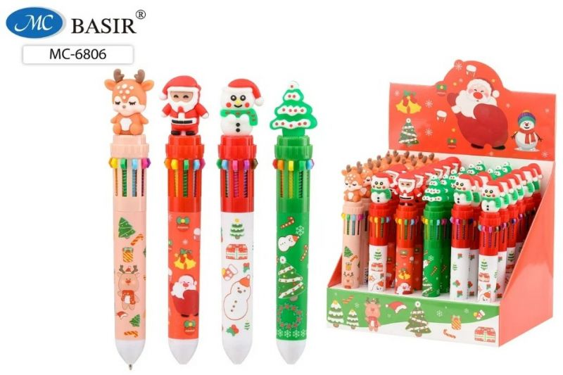 Ручка шариковая BASIR "НОВОГОДНИЕ" 10-х цветная MC-6806 (36)