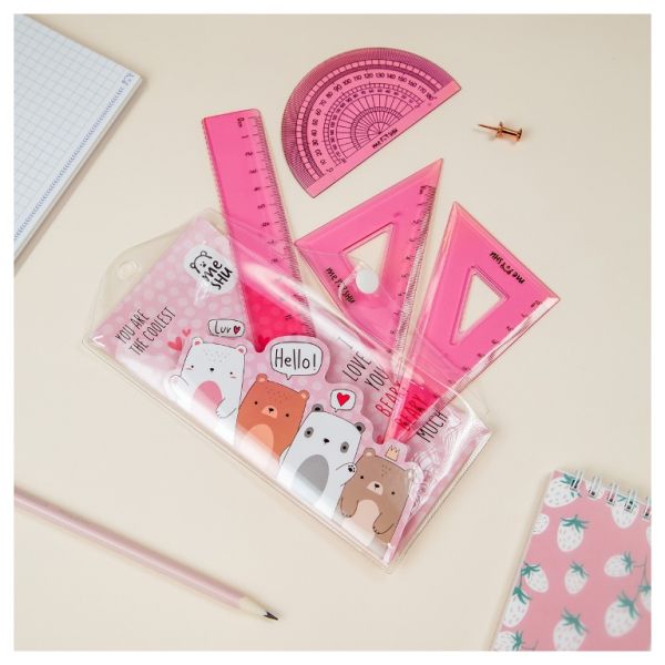Набор чертежный "Beary beary" MESHU (треуг. 2шт., линейка 15см, транспортир) MS_46551