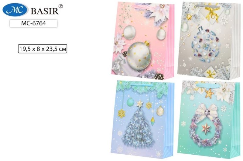 Пакет подарочный "НОВОГОДНИЕ" 19,5*8*23,5см МС-6764