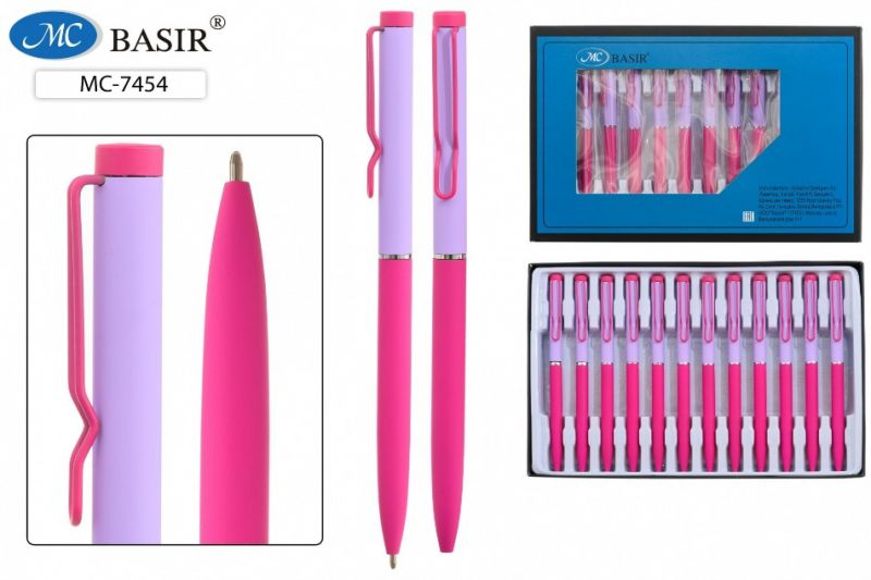 Ручка шариковая металлическая BASIR soft, фуксия, синяя, МС-7454 (12)
