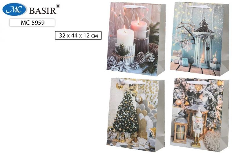 Пакет подарочный "НОВОГОДНИЙ ДЕКОР" 34*44*12см МС-5959