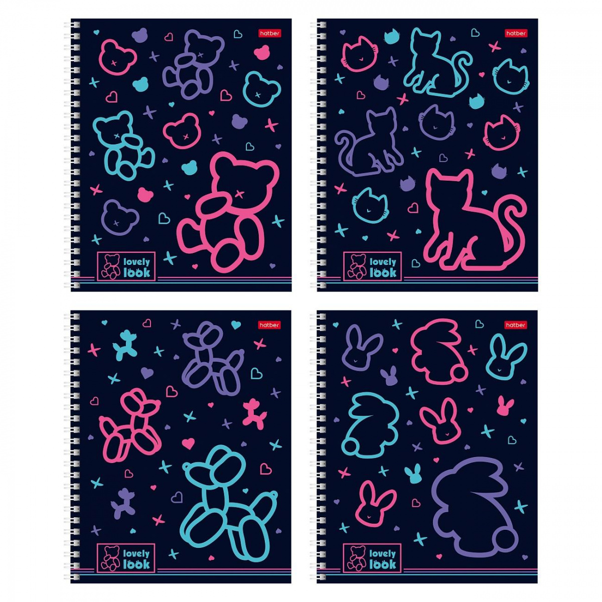 Тетрадь 48л А5 -Lovely look- на гребне, клетка, 4диз.,Hatber 48Т5вмВ1гр (4/96)