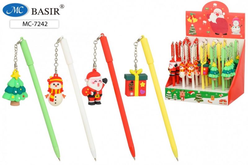 Ручка шариковая "НОВОГОДНИЕ" Снеговик,Дед Мороз, подарок, ёлка, синяя МС-7242 (30)