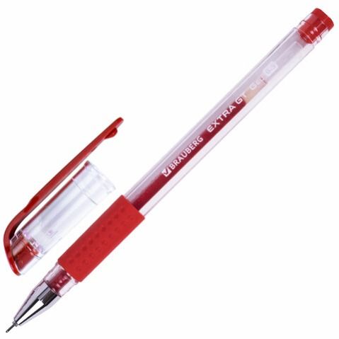 Ручка гелевая BRAUBERG с грипом "EXTRA GT NEEDLE" игол.узел 0,5мм Красная 143921 (12)