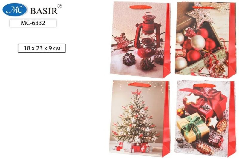 Пакет подарочный "НОВОГОДНИЕ" 18*23*9см МС-6832