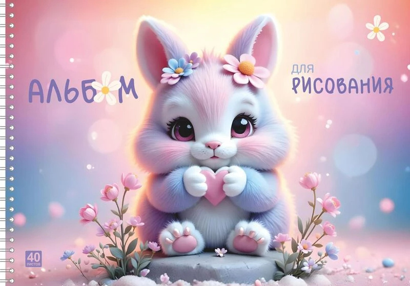 Альбом для рисования 40л. А4 -Пушистый зайчик- на гребне, LAMARK99701 (30)