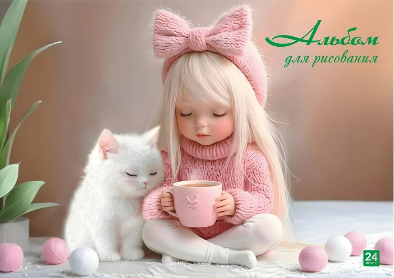 Альбом для рисования 24л. А4 -Девочка с котиком- на склейке, LAMARK99787 (40)