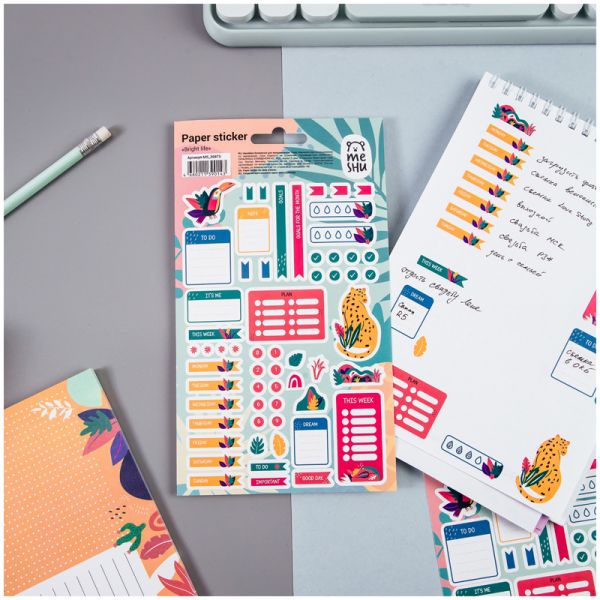 Наклейки бумажные MESHU "Bright life", 12*21см, 55 наклеек, MS_36975