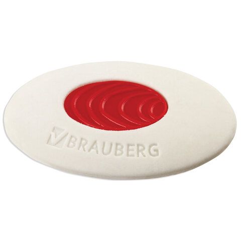 Ластик BRAUBERG "Oval PRO", 40х26х8 мм, овальный, красный пластиковый держатель, 229560 (36)
