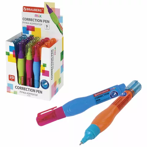 Корректор ручка BRAUBERG MIX, 9 мл, металлический наконечник, ассорти, 229075 (20)