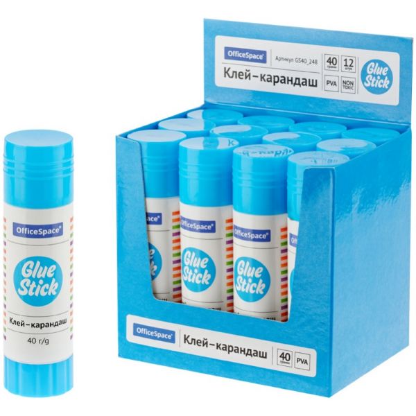 Клей-карандаш "OfficeSpace", 40г, ПВА GS40_248 (12)