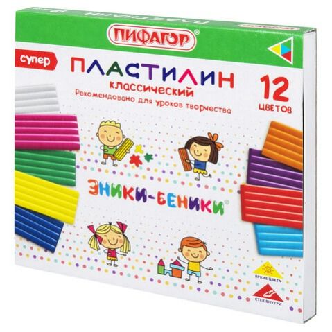 Пластилин 12 цв. 240гр. ПИФАГОР "ЭНИКИ БЕНИКИ СУПЕР" стек 106429 (16)