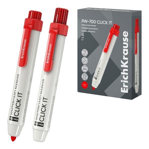 Маркер для доски ErichKrause RW-700, автоматический, 2мм., красный, 60832 (12)