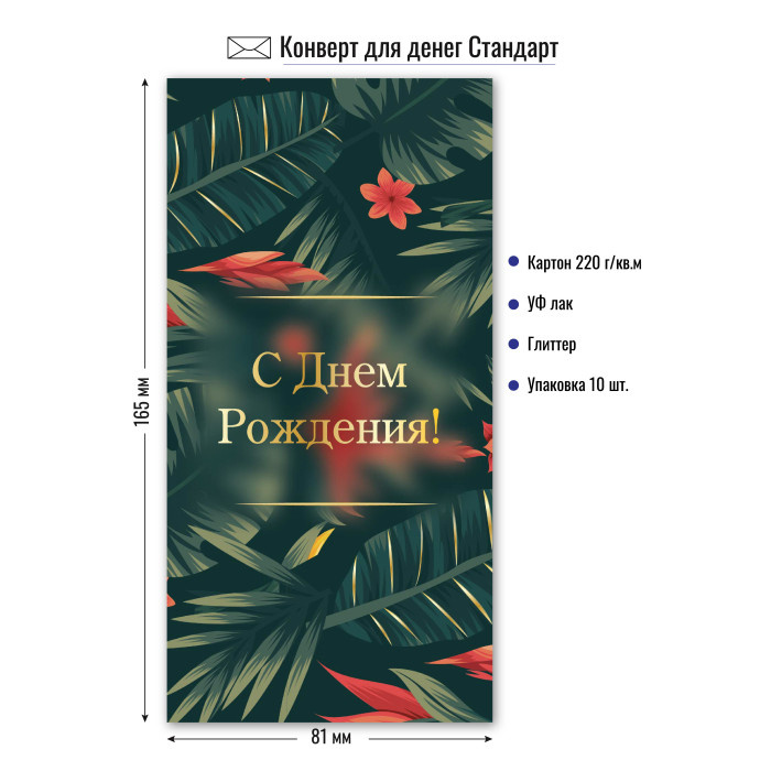 Конверт для денег "С Днем Рождения" стандарт арт.9143