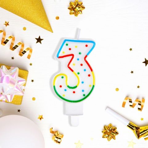 Свеча для торта с держателем MESHU "Цифра 3", 8,5см, MS_32381