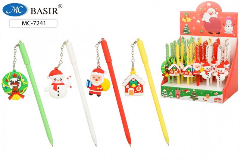 Ручка шариковая "НОВОГОДНИЕ" Снеговик,Дед Мороз, ёлка, олень, синяя МС-7241 (30)