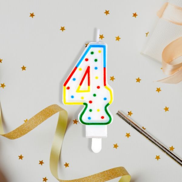 Свеча для торта с держателем MESHU "Цифра 4", 8,5см, MS_32383