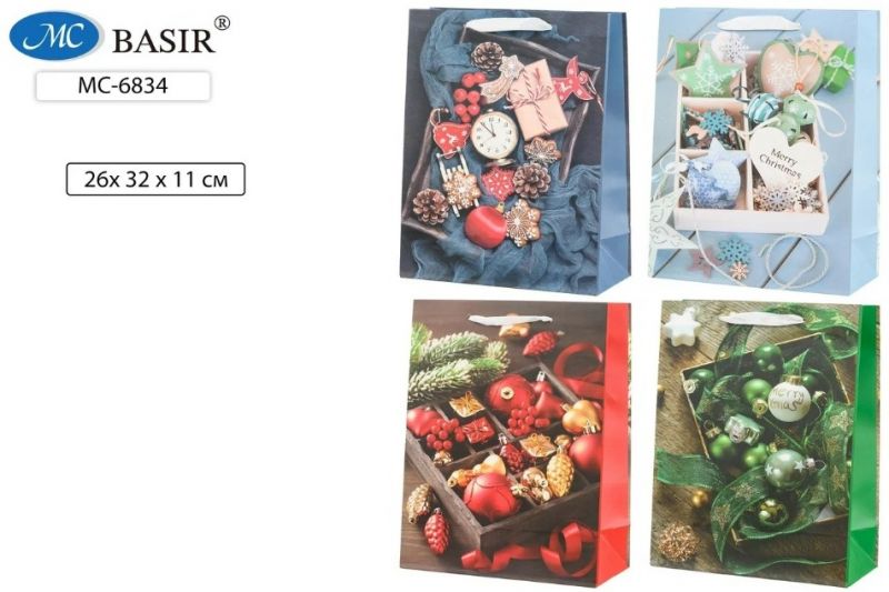 Пакет подарочный "НОВОГОДНИЕ" 26*32*11см МС-6834