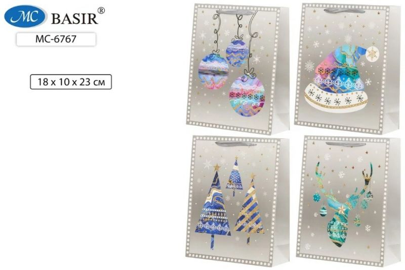 Пакет подарочный "НОВОГОДНИЕ" 18*10*23см МС-6767