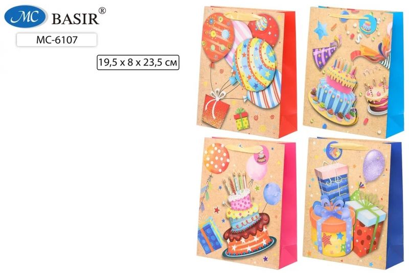 Пакет подарочный бумажный 19.5*8*23.5см МС-6107 (12)