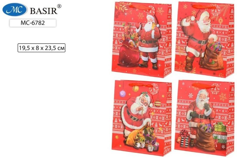 Пакет подарочный "ДЕД МОРОЗ" 19.5*8*23.5см МС-6782